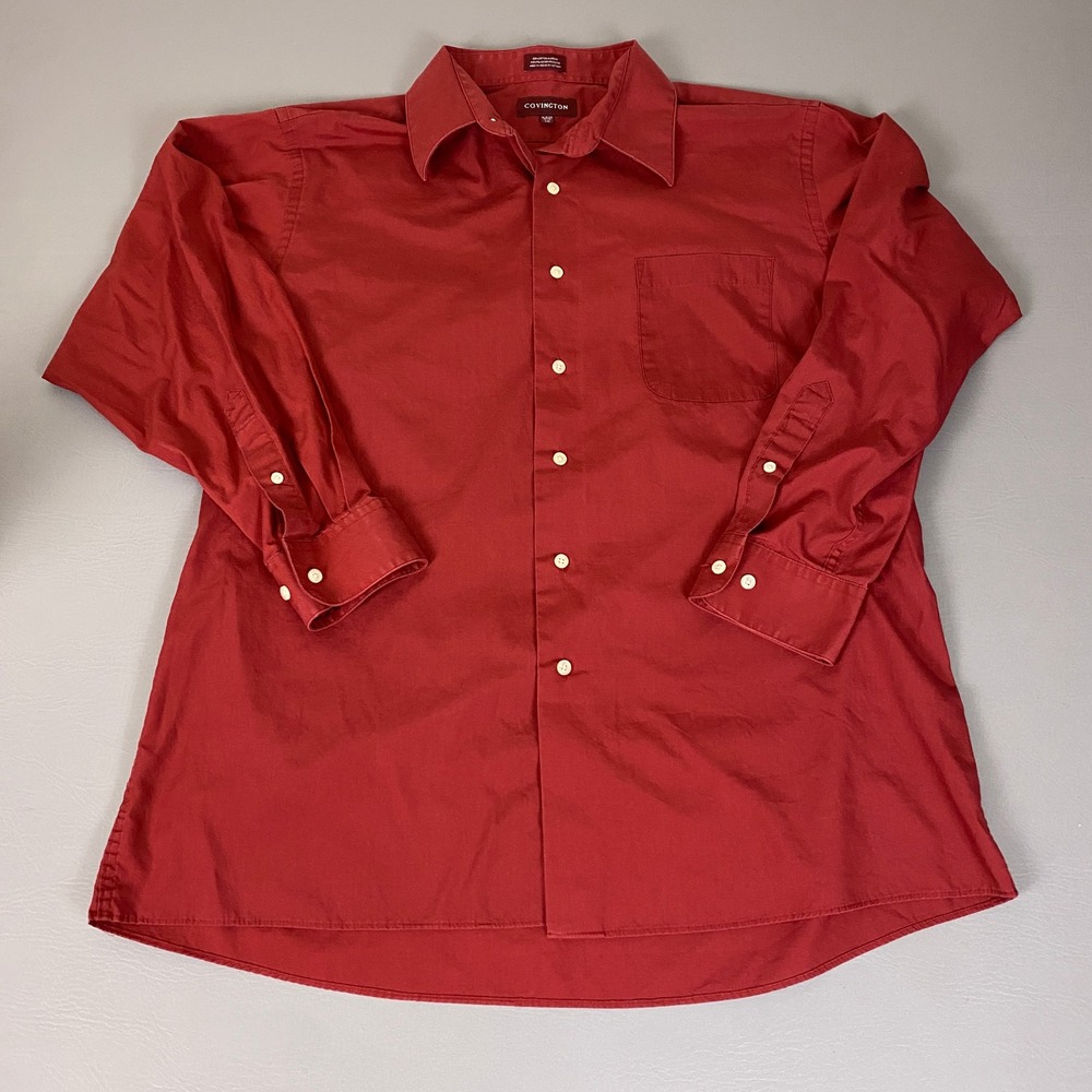 Covington Dress Shirt Mens Size 16-16.5 32-33 Large Red Button Front Long Sleeve